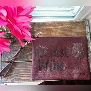 Charming Charlie NWOT Clutch Wristlet~Wine  Pebbled Vegan Leather Gold Hardware